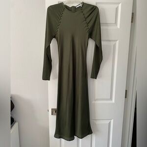 ASOS Olive Green Long Sleeve Satin Effect midi dress